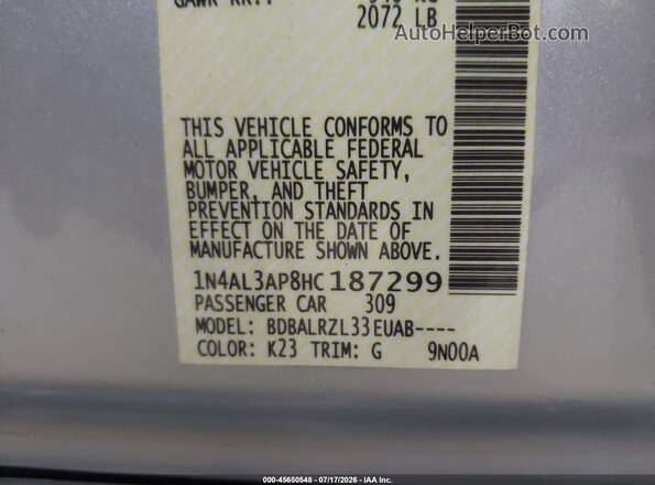 1N4AL3AP8HC187299 2017 NISSAN ALTIMA Silver Շարժիչի բաժամունքի տեսք