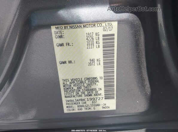 1N4AL3AP8HC199727 2017 NISSAN ALTIMA Gray Շարժիչի բաժամունքի տեսք
