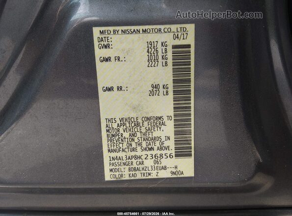 1N4AL3AP8HC236856 2017 NISSAN ALTIMA Gray Engine compartment view