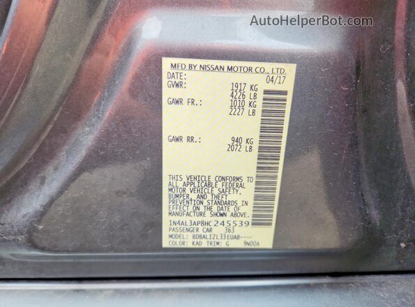 1N4AL3AP8HC245539 2017 NISSAN ALTIMA Угольный Вид подкапотного пространства