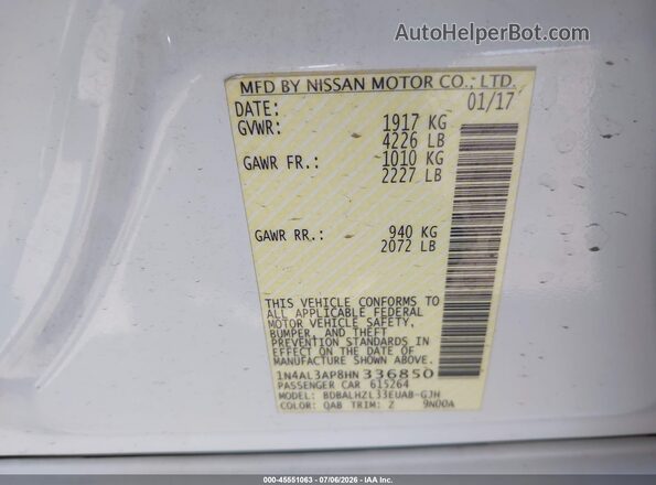 1N4AL3AP8HN336850 2017 NISSAN ALTIMA White Շարժիչի բաժամունքի տեսք