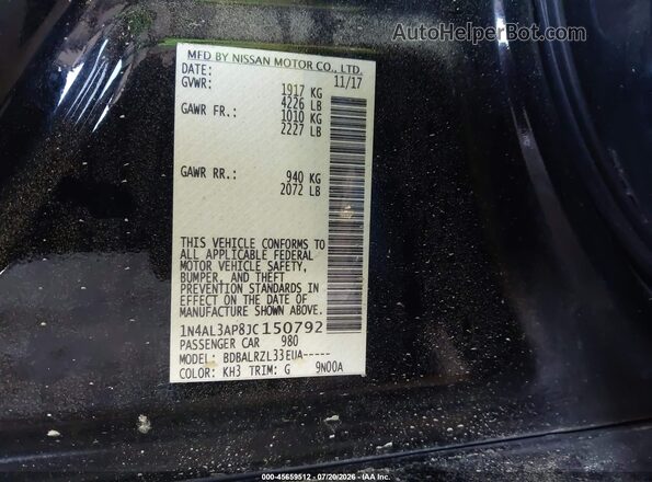 1N4AL3AP8JC150792 2018 NISSAN ALTIMA Black Вид підкапотного простору