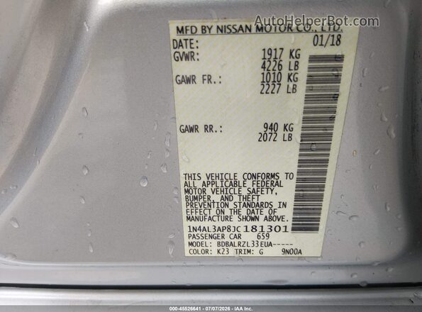 1N4AL3AP8JC181301 2018 NISSAN ALTIMA Silver Engine compartment view