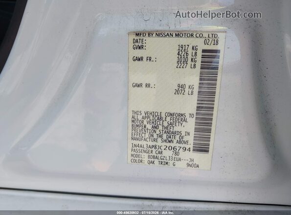 1N4AL3AP8JC206794 2018 NISSAN ALTIMA White Вид підкапотного простору