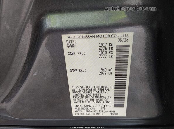 1N4AL3AP8JC272052 2018 NISSAN ALTIMA Серый Вид подкапотного пространства