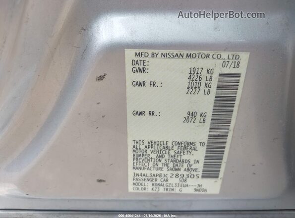 1N4AL3AP8JC289305 2018 NISSAN ALTIMA Серебряный Вид подкапотного пространства