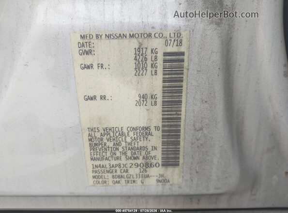 1N4AL3AP8JC290860 2018 NISSAN ALTIMA White Շարժիչի բաժամունքի տեսք