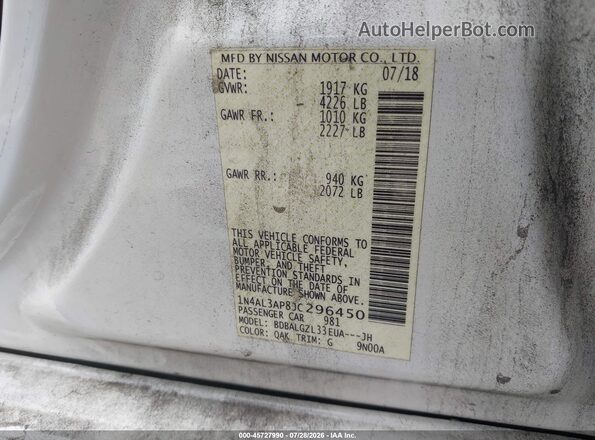 1N4AL3AP8JC296450 2018 NISSAN ALTIMA White Vista del compartimento del motor