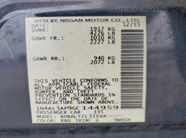 1N4AL3AP9GC144959 2016 NISSAN ALTIMA Черный Вид подкапотного пространства
