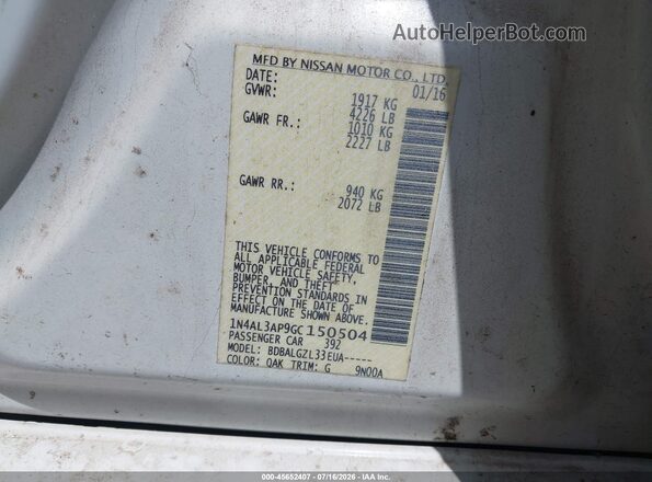 1N4AL3AP9GC150504 2016 NISSAN ALTIMA White Engine compartment view
