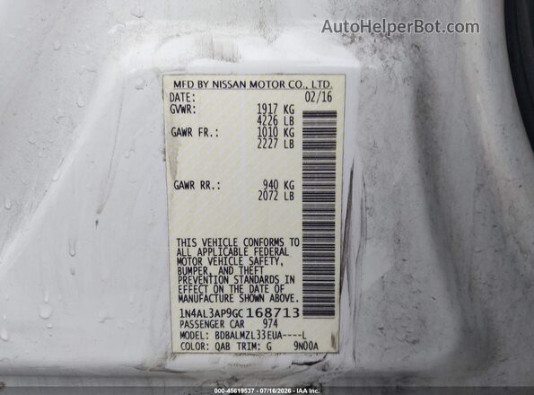 1N4AL3AP9GC168713 2016 NISSAN ALTIMA Cream Vista del compartimento del motor