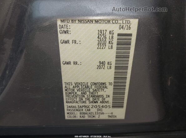 1N4AL3AP9GC205405 2016 NISSAN ALTIMA Gray Շարժիչի բաժամունքի տեսք