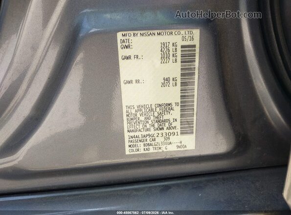 1N4AL3AP9GC233091 2016 NISSAN ALTIMA Gray Vista del compartimento del motor