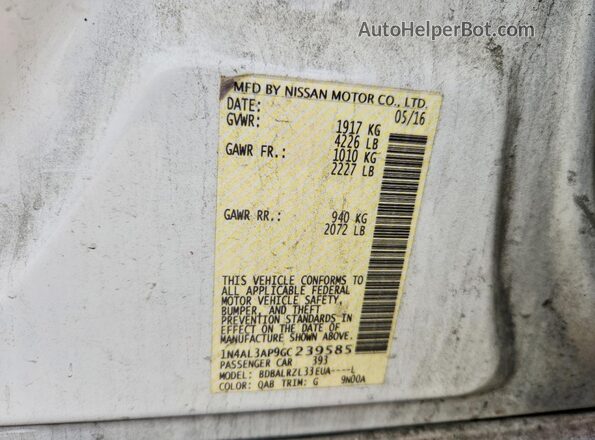 1N4AL3AP9GC239585 2016 NISSAN ALTIMA Beige Widok komory silnika