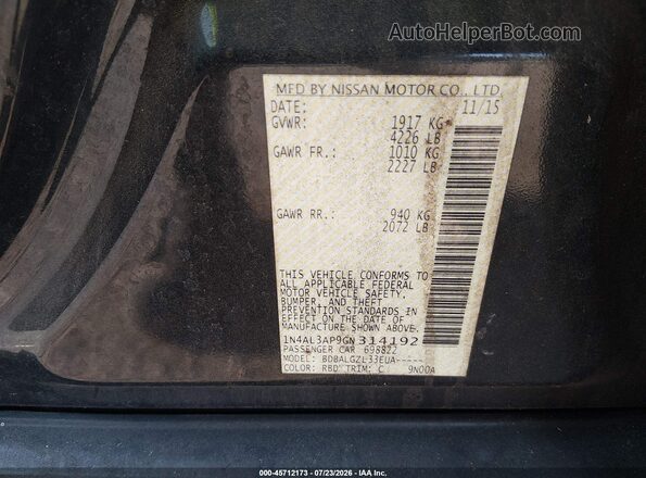1N4AL3AP9GN314192 2016 NISSAN ALTIMA Blue Vista del compartimento del motor