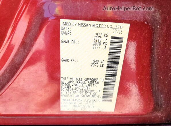 1N4AL3AP9GN322924 2016 NISSAN ALTIMA Red ძრავის განყოფილების ხედი