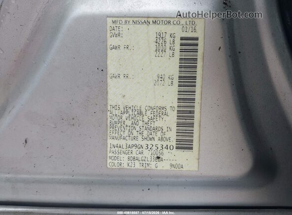 1N4AL3AP9GN325340 2016 NISSAN ALTIMA Silver Շարժիչի բաժամունքի տեսք