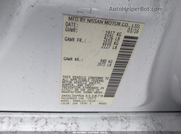 1N4AL3AP9GN353879 2016 NISSAN ALTIMA White Widok komory silnika