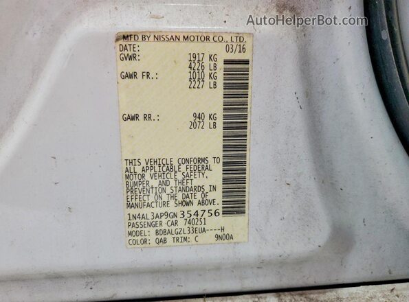 1N4AL3AP9GN354756 2016 NISSAN ALTIMA White Engine compartment view