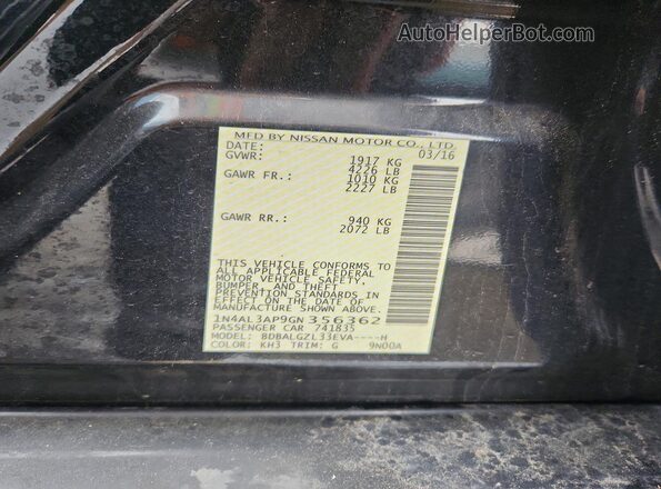 1N4AL3AP9GN356362 2016 NISSAN ALTIMA Black Շարժիչի բաժամունքի տեսք