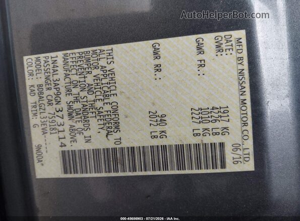 1N4AL3AP9GN373114 2016 NISSAN ALTIMA Gray Вид підкапотного простору