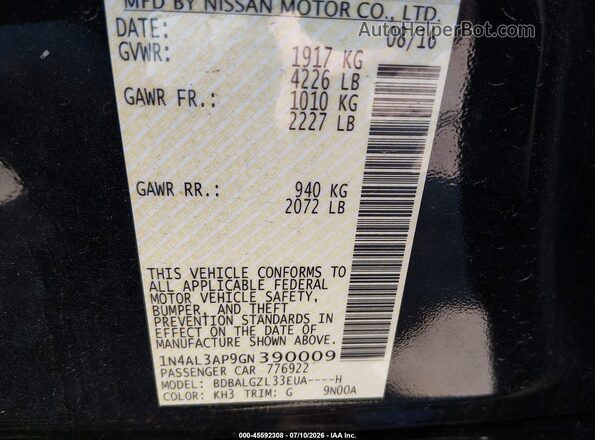 1N4AL3AP9GN390009 2016 NISSAN ALTIMA Black Widok komory silnika