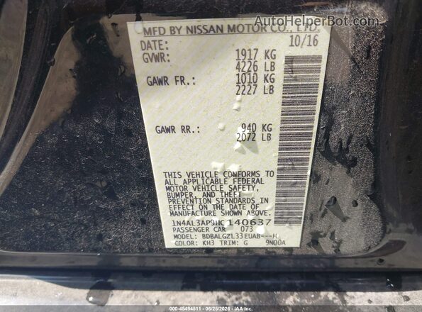 1N4AL3AP9HC140637 2017 NISSAN ALTIMA Black Вид підкапотного простору