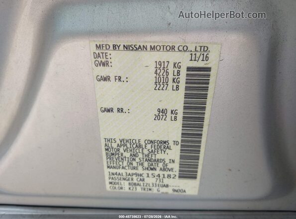 1N4AL3AP9HC154182 2017 NISSAN ALTIMA Silver Շարժիչի բաժամունքի տեսք