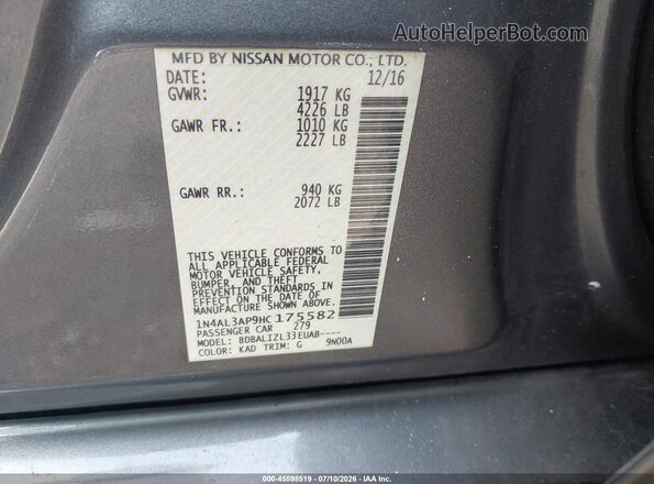 1N4AL3AP9HC175582 2017 NISSAN ALTIMA Gray Widok komory silnika