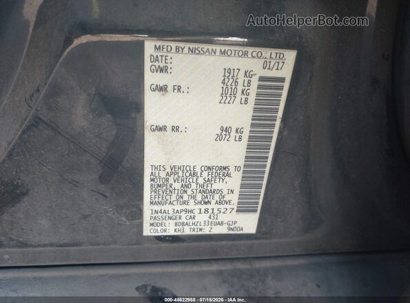 1N4AL3AP9HC181527 2017 NISSAN ALTIMA Black Widok komory silnika