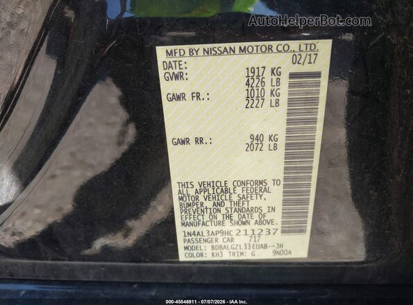 1N4AL3AP9HC211237 2017 NISSAN ALTIMA Черный Вид подкапотного пространства