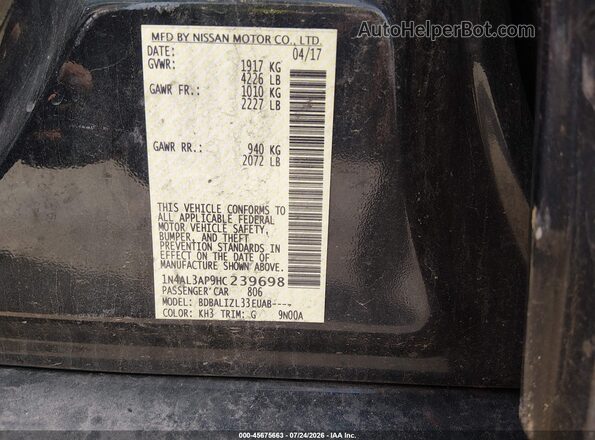 1N4AL3AP9HC239698 2017 NISSAN ALTIMA Black Շարժիչի բաժամունքի տեսք