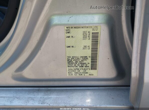 1N4AL3AP9HC254475 2017 NISSAN ALTIMA Silver Вид наклейки з VIN-кодом