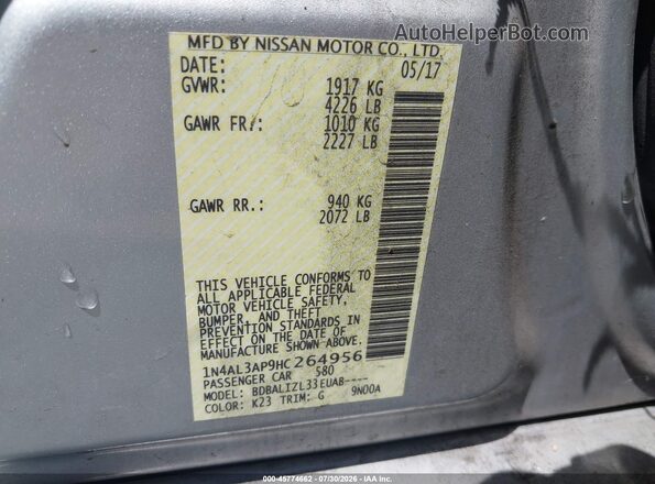 1N4AL3AP9HC264956 2017 NISSAN ALTIMA Silver Շարժիչի բաժամունքի տեսք