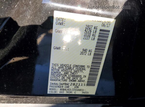 1N4AL3AP9HC282115 2017 NISSAN ALTIMA Black Widok naklejki z numerem VIN