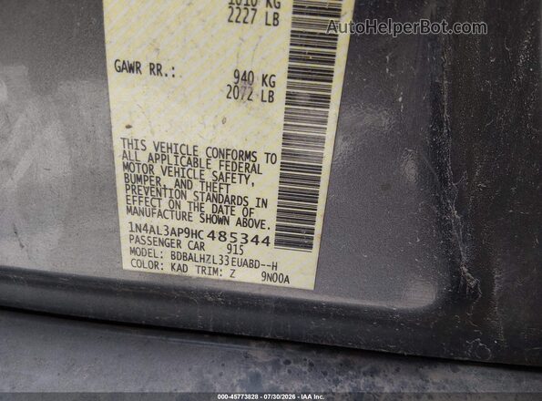1N4AL3AP9HC485344 2017 NISSAN ALTIMA Gray Շարժիչի բաժամունքի տեսք