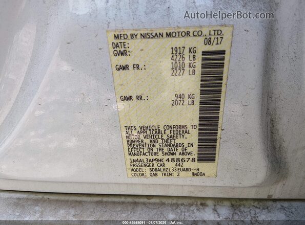 1N4AL3AP9HC488678 2017 NISSAN ALTIMA Белый Вид подкапотного пространства