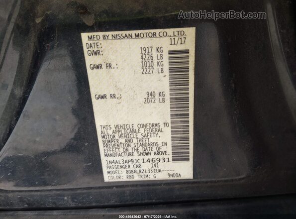 1N4AL3AP9JC146931 2018 NISSAN ALTIMA Black Շարժիչի բաժամունքի տեսք