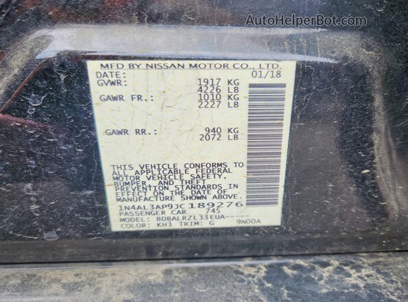 1N4AL3AP9JC189276 2018 NISSAN ALTIMA Black Widok naklejki z numerem VIN