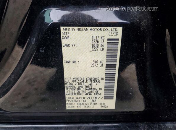 1N4AL3AP9JC203872 2018 NISSAN ALTIMA Black Вид підкапотного простору