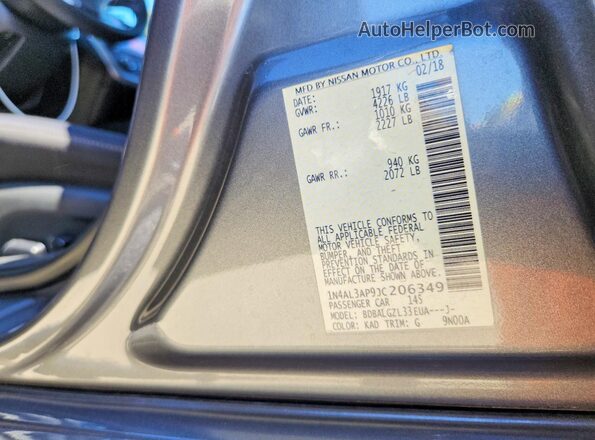 1N4AL3AP9JC206349 2018 NISSAN ALTIMA Серый Вид подкапотного пространства