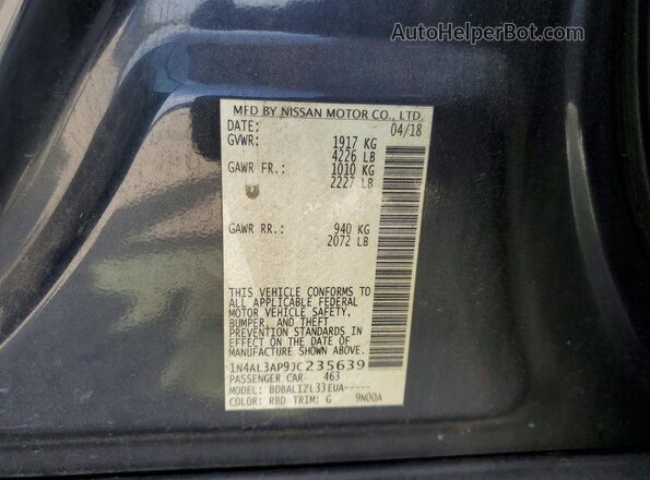 1N4AL3AP9JC235639 2018 NISSAN ALTIMA Black Widok komory silnika