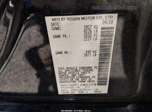 1N4AL3AP9JC240579 2018 NISSAN ALTIMA Black Вид підкапотного простору