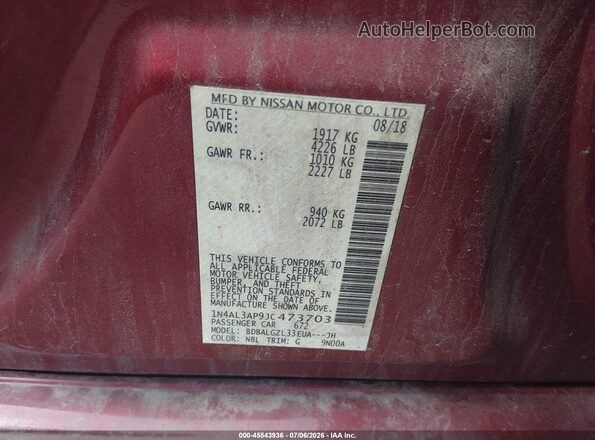 1N4AL3AP9JC473703 2018 NISSAN ALTIMA Темно-бордовый Вид подкапотного пространства