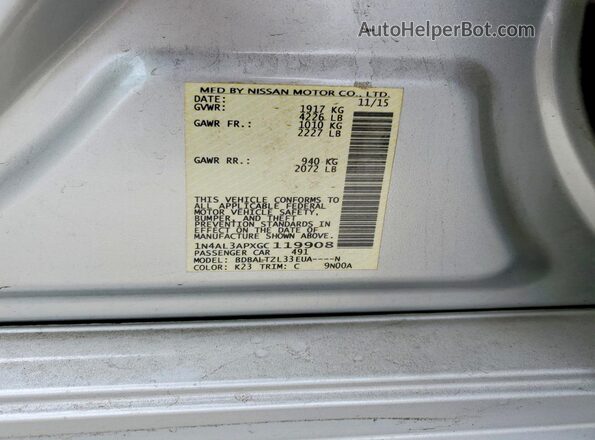 1N4AL3APXGC119908 2016 NISSAN ALTIMA Silver Widok komory silnika