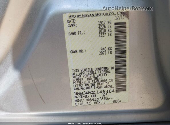 1N4AL3APXGC146364 2016 NISSAN ALTIMA Silver Engine compartment view