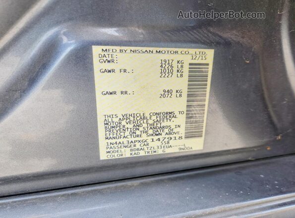 1N4AL3APXGC147918 2016 NISSAN ALTIMA Gray VIN sticker view