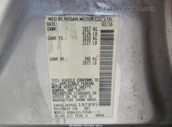 1N4AL3APXGC197895 2016 NISSAN ALTIMA Silver Շարժիչի բաժամունքի տեսք