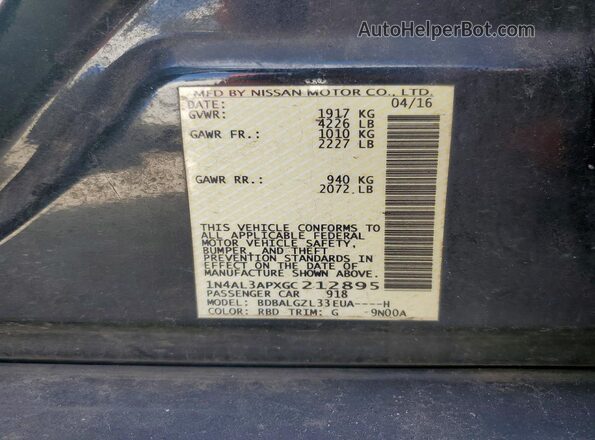 1N4AL3APXGC212895 2016 NISSAN ALTIMA Blue Вид підкапотного простору