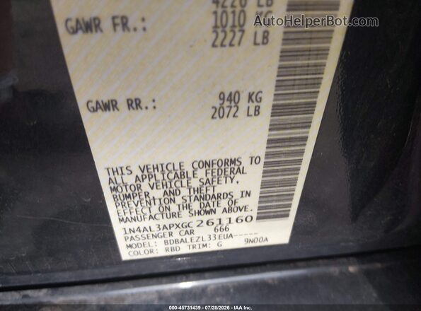1N4AL3APXGC261160 2016 NISSAN ALTIMA Black Շարժիչի բաժամունքի տեսք